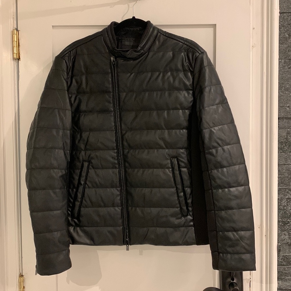 Men black leather jacket like brand new
